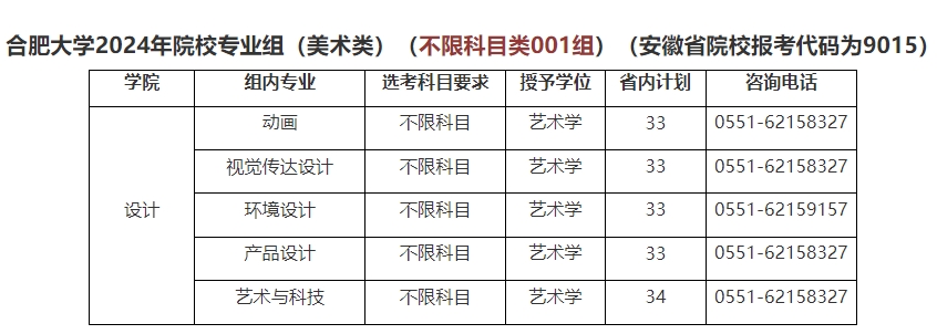 合肥大学2024年美术类专业招生计划