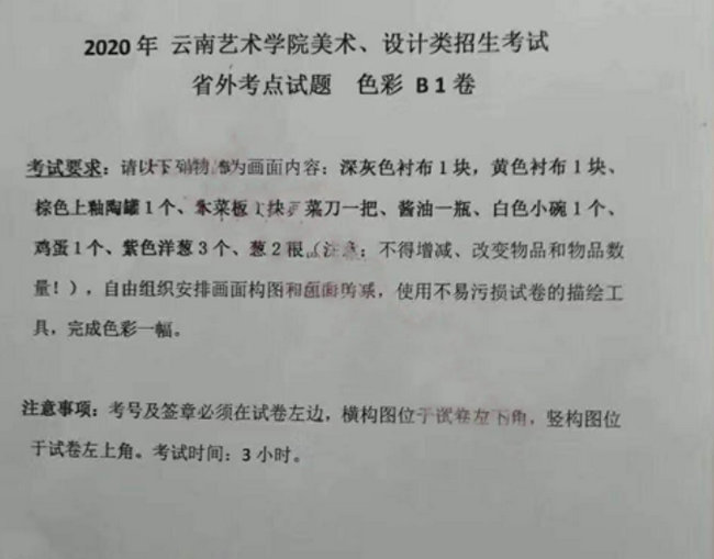 2020年云南艺术学院色彩考题