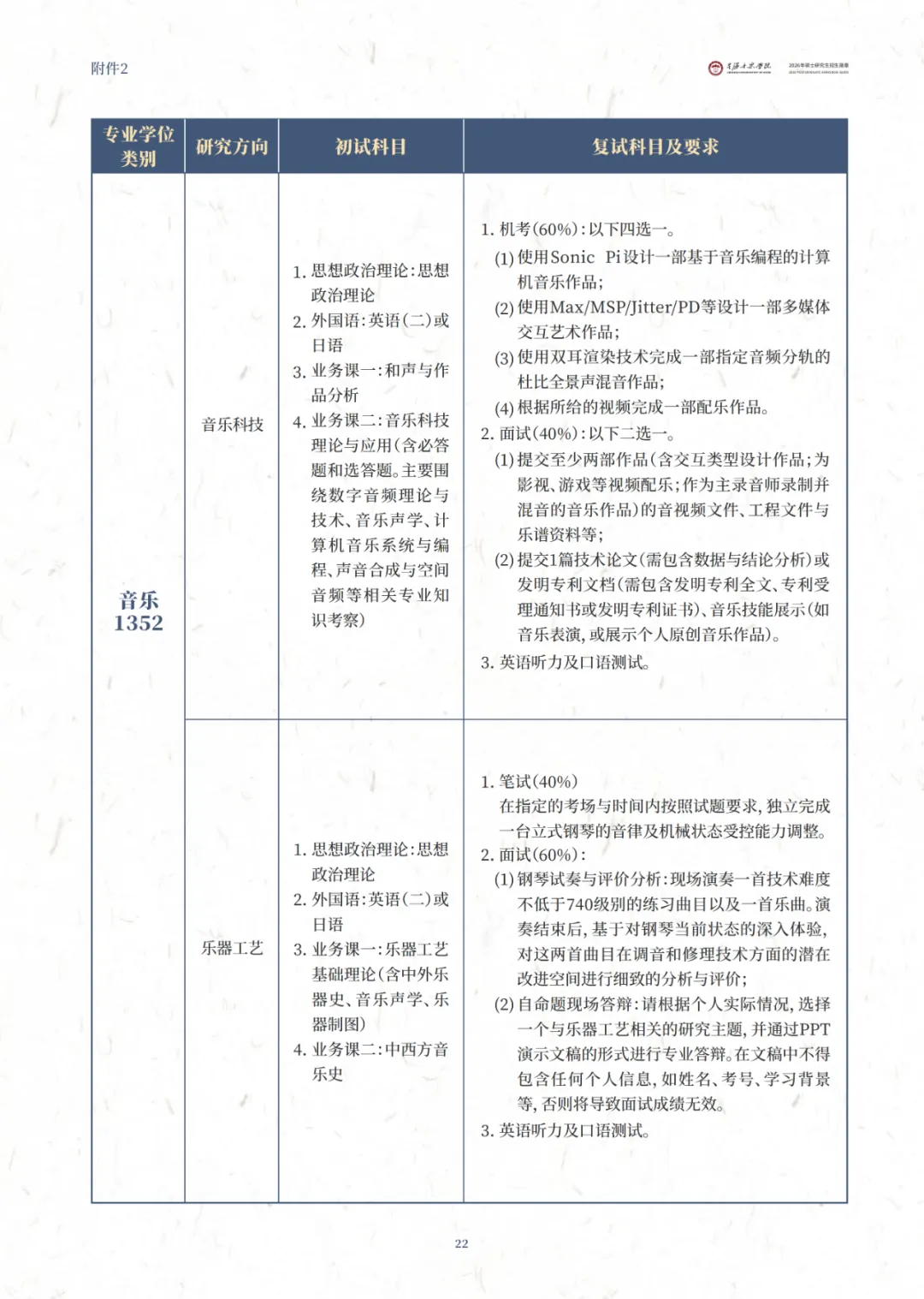 星海音乐学院2026年硕士研究生招生简章