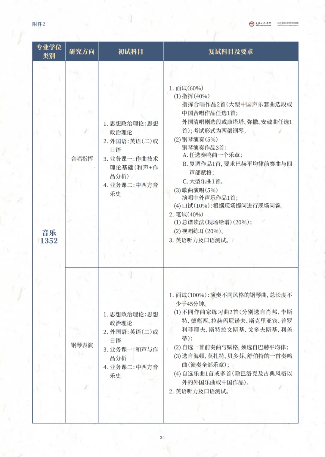 星海音乐学院2026年硕士研究生招生简章